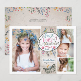 Rustic Vintage Beige First Heliga Communion blommi Inbjudningar