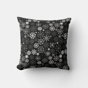Rustic Vintage Black and White Festive Snöflingor Kudde