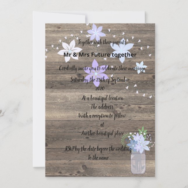 Rustic vintage blommigt blue mason burk inbjudningar (Framsida)