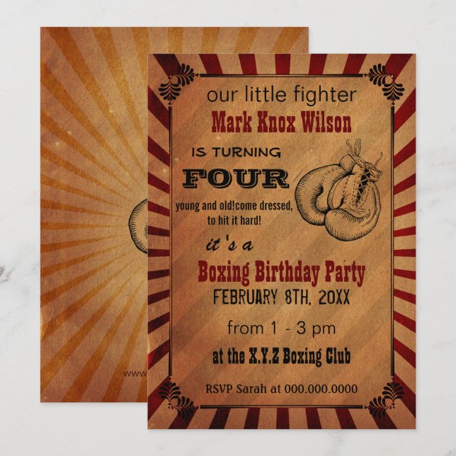 Rustic Vintage Boxing Birthday-inbjudningar Inbjudningar (Fram/baksida)