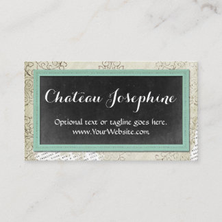 Rustic Vintage Chalkboard målade Aqua på Damask Visitkort