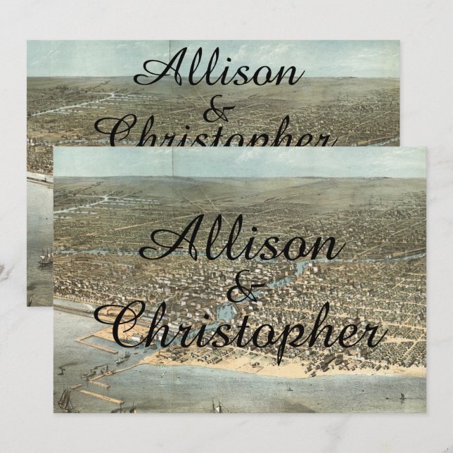 Rustic Vintage Chicago Karta bröllopsinbjudan Inbjudningar (Fram/baksida)