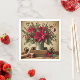 Rustic Vintage Christmas Poinsettia Decoupage Pappersservett