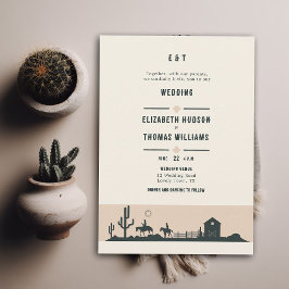 Rustic Vintage Cowboy Bröllop Barn Cactus Desert Inbjudningar