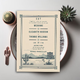 Rustic Vintage Cowboy Bröllop Barn Cactus Teal Inbjudningar