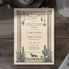 Rustic Vintage Cowboy Bröllop Horse Cactus Ram Inbjudningar