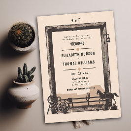 Rustic Vintage Cowboy Bröllop Wood Ram Inbjudningar