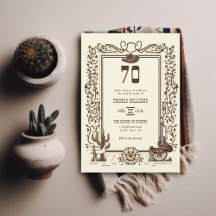 Rustic Vintage Cowboyen Westerna Ram 70:e födelsed