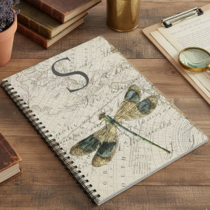 Rustic Vintage Dragonfly Monogram Anteckningsbok