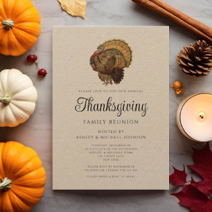 Rustic Vintage Family Reunion Thanksgiving Inbjudningar