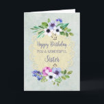 Rustic Vintage Flowers Sister Birthday Kort<br><div class="desc">Födelsedagskort för syster med rustiska vintagar blommor och snöre och tankfull vers.</div>