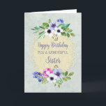 Rustic Vintage Flowers Sister Birthday Kort<br><div class="desc">Födelsedagskort för syster med rustiska vintagar blommor och snöre och tankfull vers.</div>
