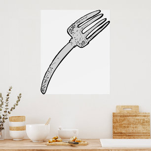 Rustic Vintage Fork Retro Cutlery Poster