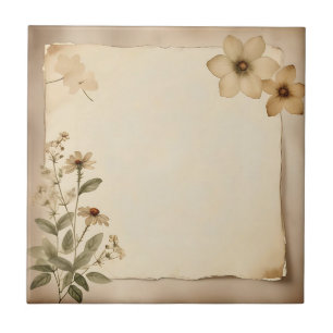 Rustic Vintage Herbarium Blommigt Kakelplatta