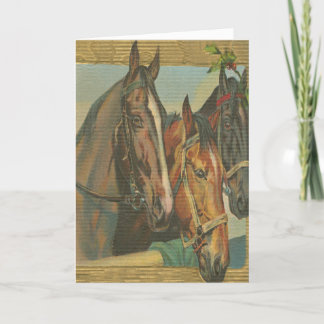 Rustic Vintage jul Horses Holly Berries Helgkort