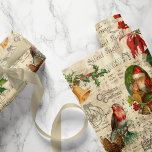 Rustic Vintage jul Music Blommigt Ephemera Presentpapper<br><div class="desc">Varm och nostalgisk sömlös vintage mönster med Santa porträtt,  holly,  poinsettia,  klockor och rån som härjade på en gräs bough med Silent Night lakan musik,  graverad rustik homestead och plågad ecru harlequin diamant mönster på buff parchmentbakgrund.</div>