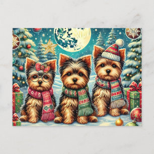 Rustic Vintage jul Terrier Yorkshire Hund Helg Vykort