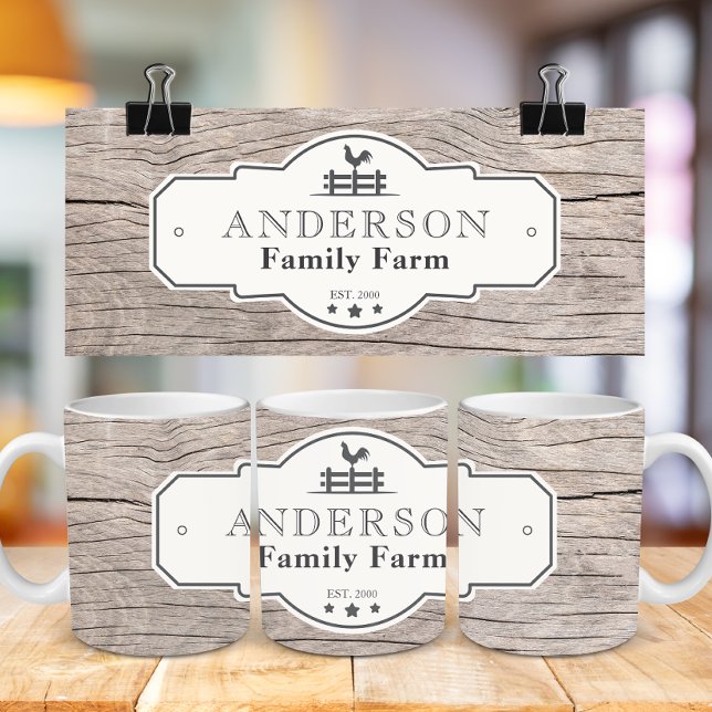 Rustic Vintage Label Gräns Family Farm Kaffemugg (Rustic Vintage Label Border Family Farm Coffee Mug)