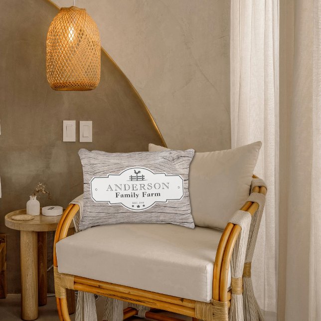 Rustic Vintage Label Gräns Family Farm Prydnadskudde (Rustic Vintage Label Border Family Farm Accent Pillow)