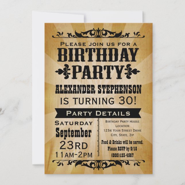 Rustic Vintage Land Födelsedagsfest inbjudan (Framsida)