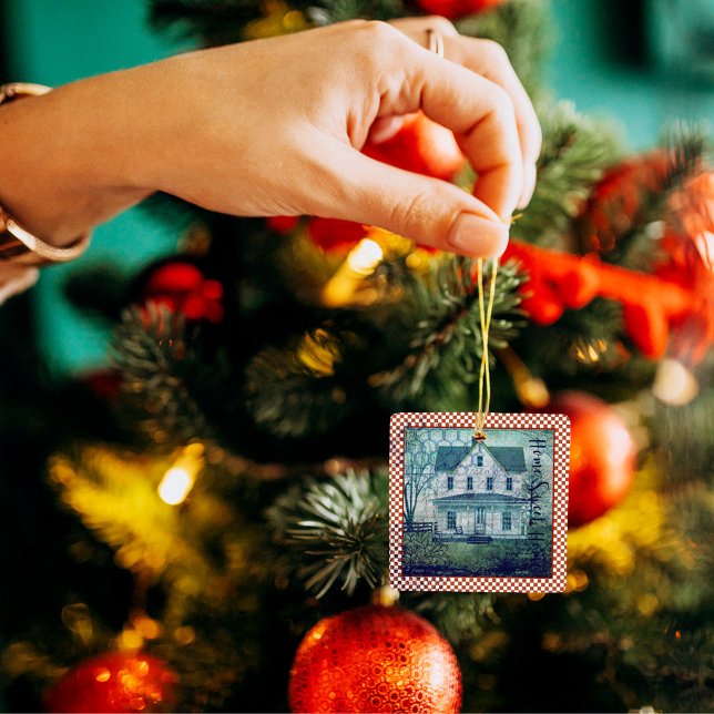 Rustic Vintage Land Home Ephemera Julgransprydnad Keramik (Skapare uppladdad)