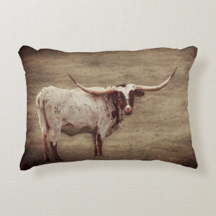 Rustic Vintage Land Longhorn Cow Prydnadskudde