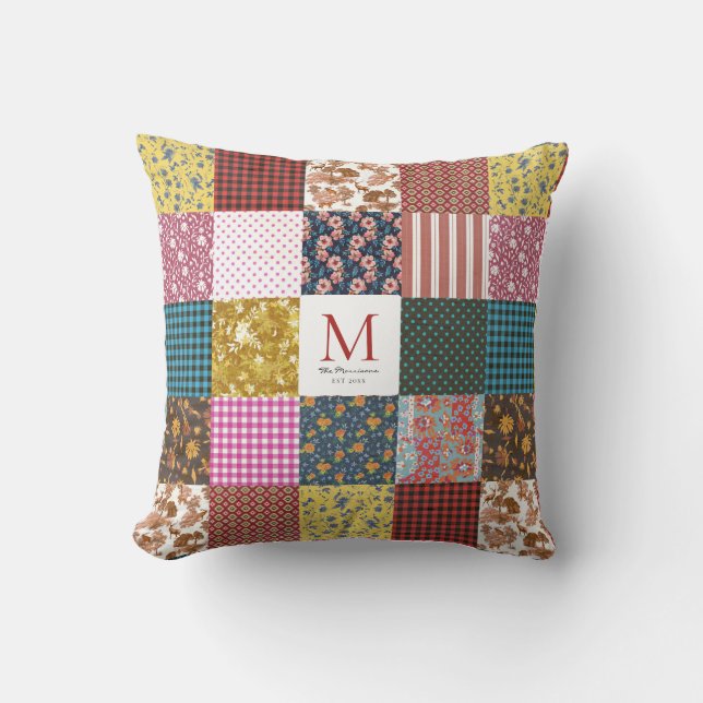 Rustic Vintage Land Patchwork Quilt Mönster Kudde (Framsida)