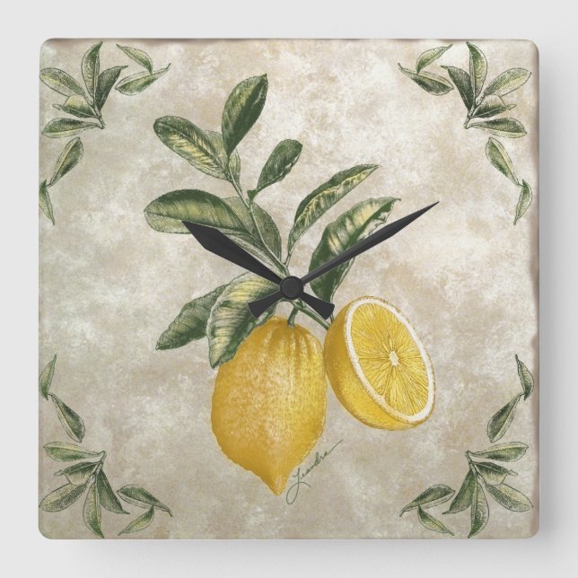 Rustic Vintage Lemons Fyrkantig Klocka (Framsida)