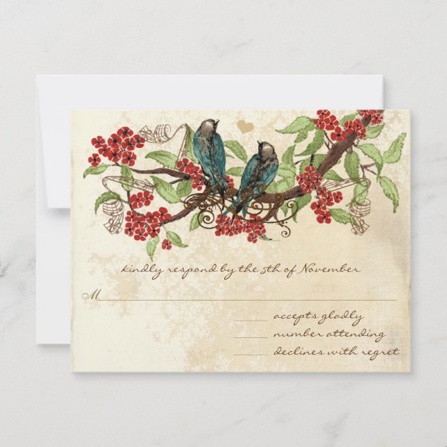 Rustic Vintage Love Bird Red Bröllop OSA Kort (Framsida)