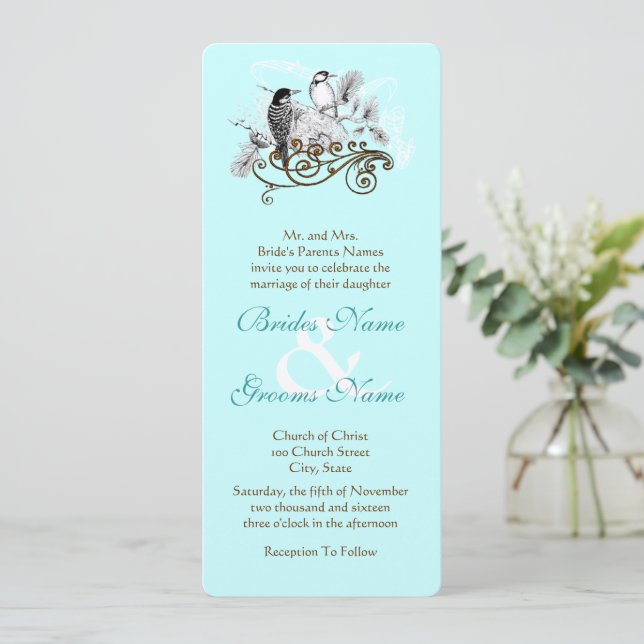 Rustic Vintage Love Bird Woodpecker Bröllop Inbjudningar (Stående Fram)