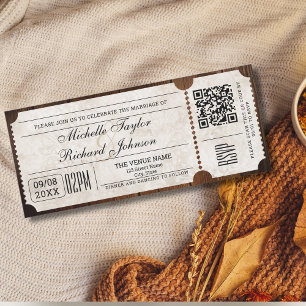 Rustic Vintage Movie Biljett med OSA QR-kod Inbjudningar