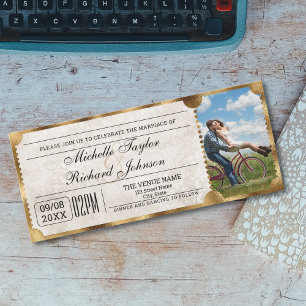 Rustic Vintage Movie Biljett med OSA QR-kod Inbjudningar