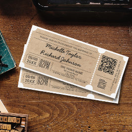Rustic Vintage Movie Biljett med OSA QR-kod Inbjudningar
