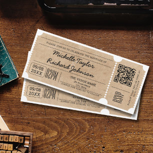 Rustic Vintage Movie Biljett med OSA QR-kod Inbjudningar