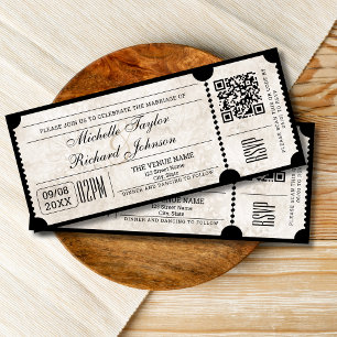 Rustic Vintage Movie Biljett med OSA QR-kod Inbjudningar