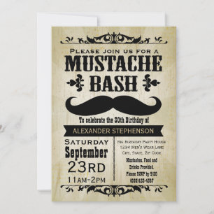 Rustic Vintage Mustache Bash Party Inbjudningar