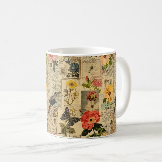 Rustic Vintage Newspaper Patchwork Collage (3) Kaffemugg (Framsida höger)