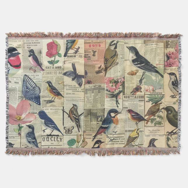 Rustic Vintage Newspaper Patchwork Collage (5) Filt (Framsidan)