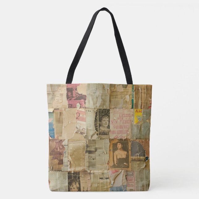 Rustic Vintage Newspaper Patchwork Collage (6) Tygkasse (Framsida)
