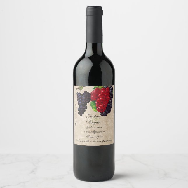 Rustic, Vintage Papper, Bröllop Vin Vinflaska Etikett (Framsida)