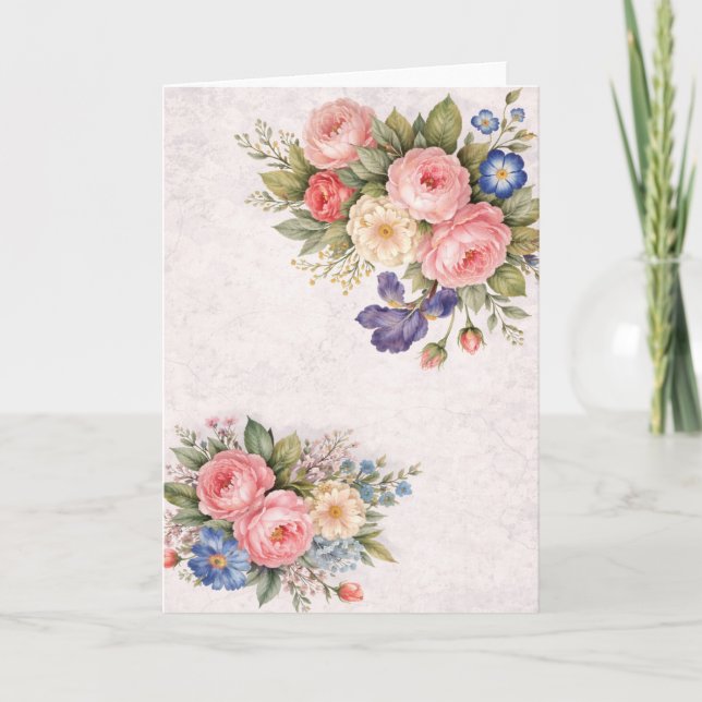 Rustic Vintage Personalized Floral Ro              Kort (Framsida)