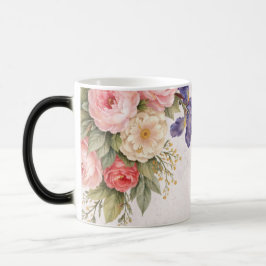 Rustic Vintage Personalized Floral Rose Design Magisk Mugg