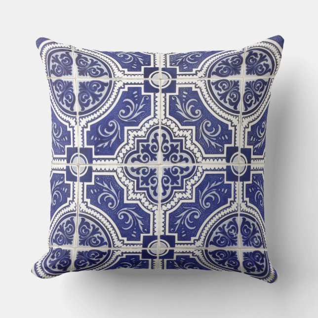 Rustic Vintage Portugisiska Tiles Mönster - Azulej Kudde (Framsida)