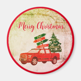 Rustic Vintage Red Lastbil God jul Magnet