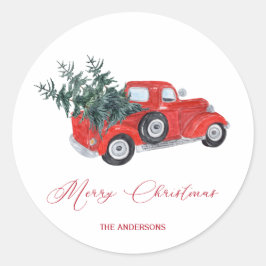 Rustic Vintage Red Lastbil med Julgranar Runt Klistermärke