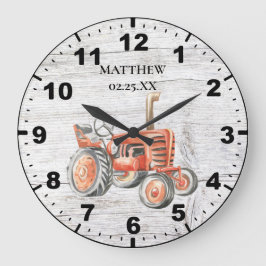 Rustic Vintage Red Tractor Barn Wood Background Stor Klocka