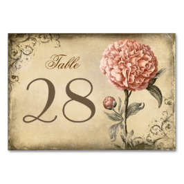 Rustic Vintage Rosa Peony Bröllop Bordsnummer
