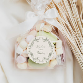 Rustic Vintage Sage Blommigt Ram Bröllop Runt Klistermärke