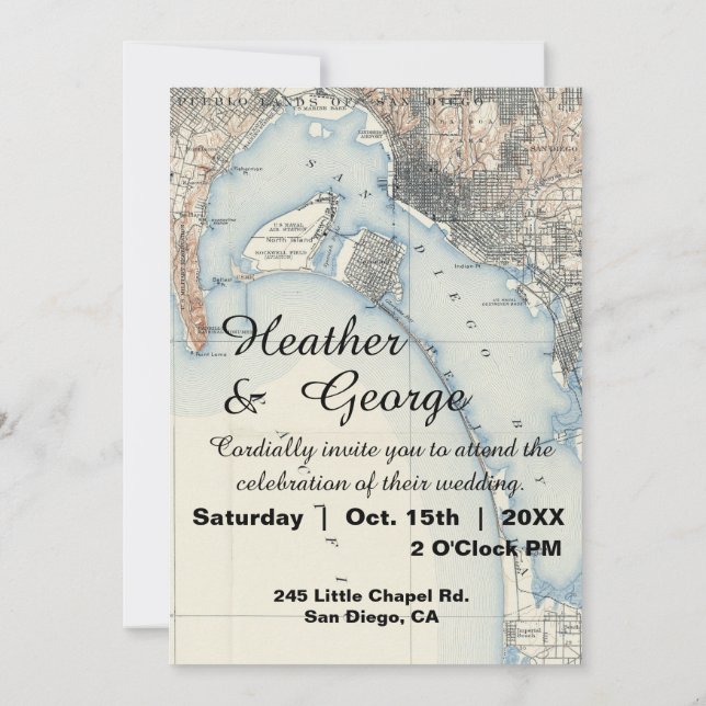 Rustic Vintage San Diego Karta bröllopsinbjudan Inbjudningar (Baksida)