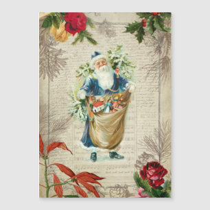 Rustic Vintage Santa w/Flowers, Gräs & Music